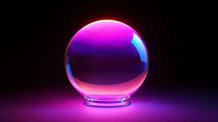 Wall Mural - a glowing crystal ball with a purple and pink gradient in a dark setting.