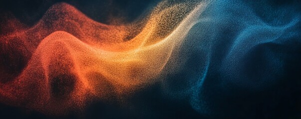 Wall Mural - grainy noise texture background, blue red orange abstract vibrant glowing color gradient shape on bl