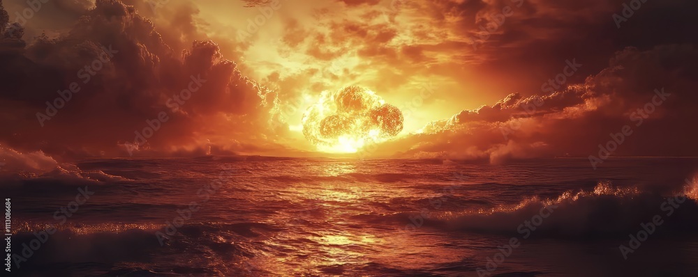 It is an incredible video of a nuclear explosion at sea at sunset, with ...