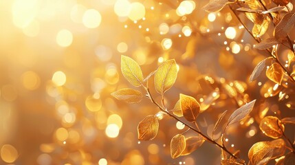 Poster - Golden leaves illuminated by sunlight, creating a warm and magical atmosphere in a natural setting, evoking feelings of tranquility and beauty.