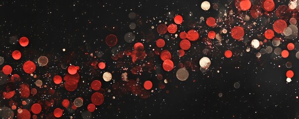love the bokeh sparkle confetti textured layout with the abstract red glitter on a black background.
