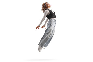 asian young woman jumping