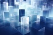 © BROPRADANA - Abstract representation of translucent cubes in a digital space with a blue gradient background.