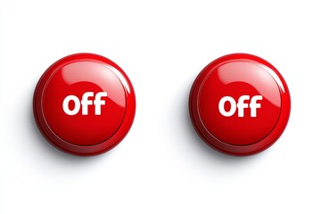 Pair of red off buttons on white background