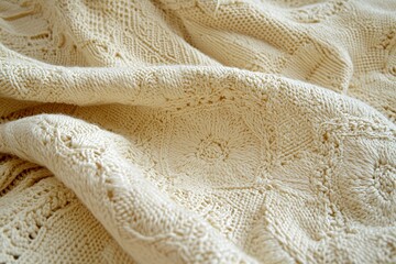 Wall Mural - Cream Knitted Blanket Texture Cozy Soft Fabric Background