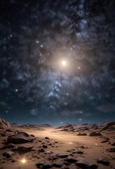 Wall Mural - astronomical background with sparkling stars and bokeh effect, deep space, dark blue