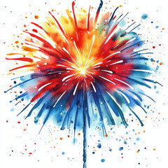 Wall Mural - Vibrant watercolor artwork featuring colorful explosion of red, orange, and blue hues, creating dynamic and festive atmosphere. Perfect for celebrations and artistic displays.