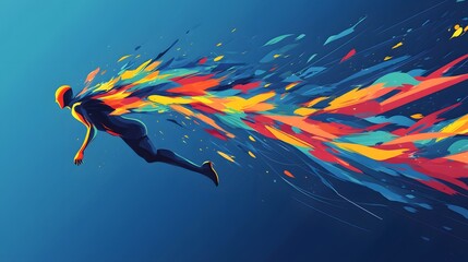 Wall Mural - abstract runner leaping through colorful paint strokes