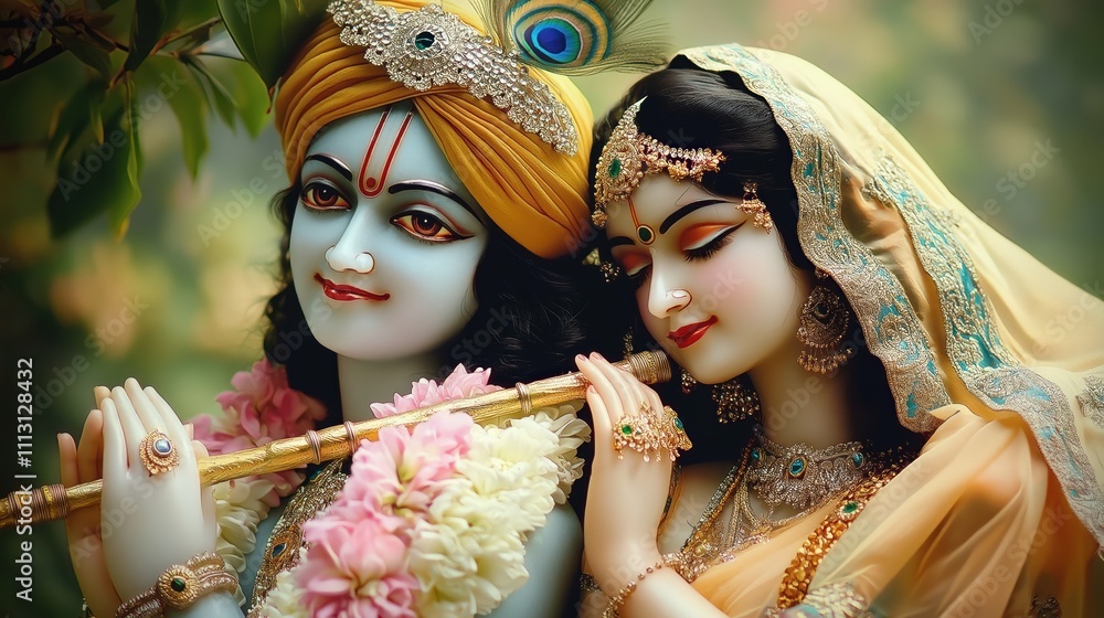 Radh Rani Look Lord Krishna, Radha Rani close up. Krishna plays flute. Radha Rani ...