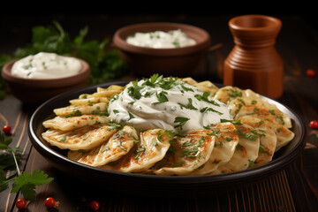 A bowl of authentic Turkish mantı (dumplings) topped with creamy yogurt, garlic, and a drizzle of spiced melted butter, garnished with dried mint and paprika.