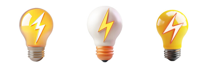 Wall Mural - light bulb with striking light - 3d set isolated on transparent background png
