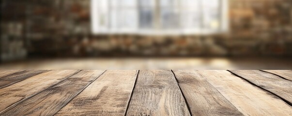 Sticker - Empty wooden table showing blurred interior background