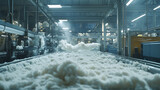 Raw cotton processing in a textile factory.
