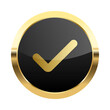 © PKartstudio - Golden Check mark label ,Gold and black Round Circle shiny sticker Badge with tick icon, Approved Label, Supplement, Quality Control Symbol ,correct or yes sign ,vector element