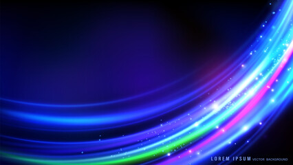 Wall Mural - dynamic abstract design with glowing curved light trails in vivid shades of blue, green, and pink