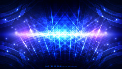 Wall Mural - bright blue background with light beams creates a glowing radiate of energy and motion
