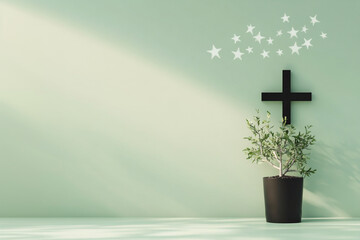 Poster - A black cross on a light green background wit