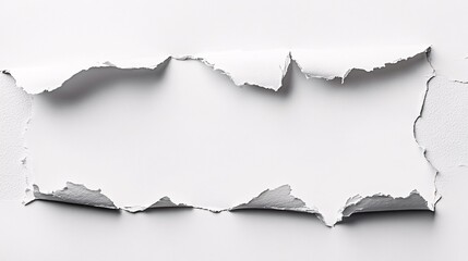 Fototapete - White ripped paper creating a blank rectangular hole revealing white background