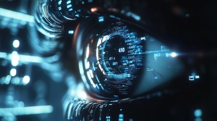Wall Mural - cybernetic eye: digital data streams across a futuristic iris
