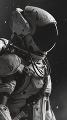 Wall Mural - astronaut in the void: a solitary astronaut stands against a backdrop of swirling space dust, a poig