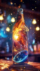 Wall Mural - Cosmic Brew: A mesmerizing digital art piece depicting a glass bottle containing a swirling nebula, evoking a sense of wonder and the infinite.