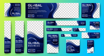 Canvas Print - global business services web ad banner template vector design. ads banner set bundle with space for 