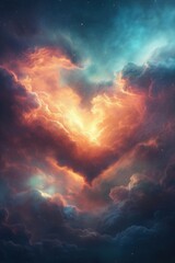 Wall Mural - A colorful space scene with a heart-shaped cloud in the middle