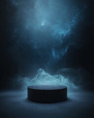 Wall Mural - A black pedestal is surrounded by a blue sky and smoke