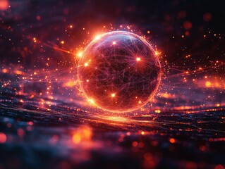 Wall Mural - A glowing red sphere with a lot of sparkles surrounding it