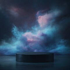 Wall Mural - A black pedestal with a blue sky background
