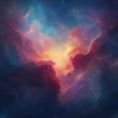 Wall Mural - A colorful space scene with a bright yellow sun in the middle