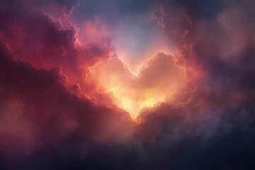 Wall Mural - A heart-shaped cloud in the sky with a red hue