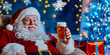 © Sunshower Shots - Santa Claus drinking a beer, Christmas holiday cheer, red and blue, wide banner