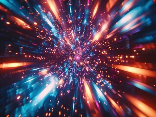 Wall Mural - abstract vibrant light streaks converging at a central point. ai.