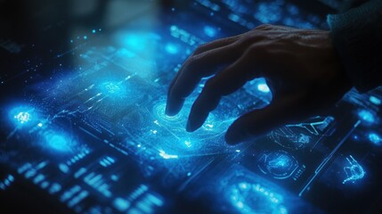 Wall Mural - futuristic interface: a hand interacting with holographic data