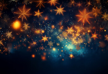 Poster - A dark blue background with scattered golden snowflakes and bokeh lights.