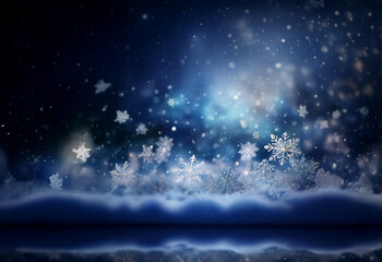 Aufkleber - A winter scene with white snowflakes falling against a blue sky.