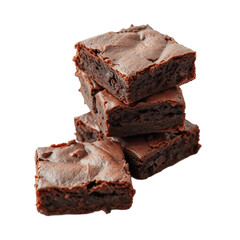 A stack of freshly homemade baked brownies isolated on white background. Suitable for marketing or business purposes. PNG file