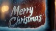 © PrismCraft - Engraved on a frosty windowpane with Merry Christmas in hand-drawn, frosted white letters, with snow gently falling in the background.