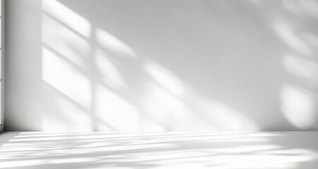 Fototapete - Minimalist Light Gray Abstract Background with Soft Shadows on White Wall for Creative Presentation