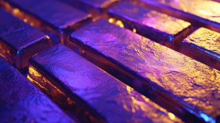 Wall Mural - Glimmering Gold Bars with Colorful Reflections on a Smooth Surface