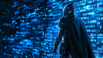 Wall Mural - cyber safety khight on data mass. internet security lock information privacy low poly polygonal futu