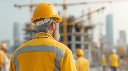 Aufkleber - Construction site with workers in safety gear observing progress