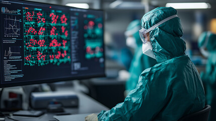 Aufkleber - healthcare worker analyzes data on large screen in lab