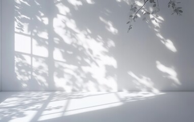 Aufkleber - Minimalist shadow pattern from tree branches on white wall with sunlight