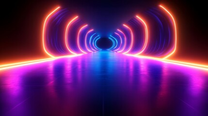 Poster - Glowing Neon Spiral Abstract Minimalist Art Digital Background