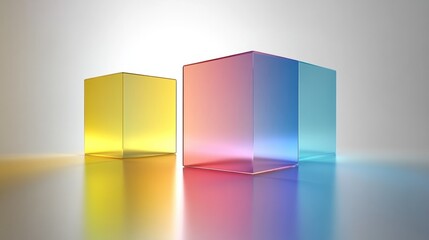 Leinwandbilder - Minimalist Digital Artwork Three Transparent Colorful Cubes Gradient Gray Background