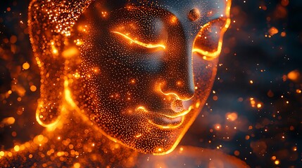 Wall Mural - mesmerizing Buddha forward silhouette crafted from glowing dots, shimmering golden aura 