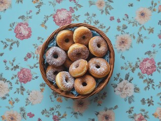 Wall Mural - Donut basket with powdered sugar