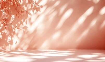 Aufkleber - Minimalist background image of a peach wall with sunlight shadows for design and creative projects